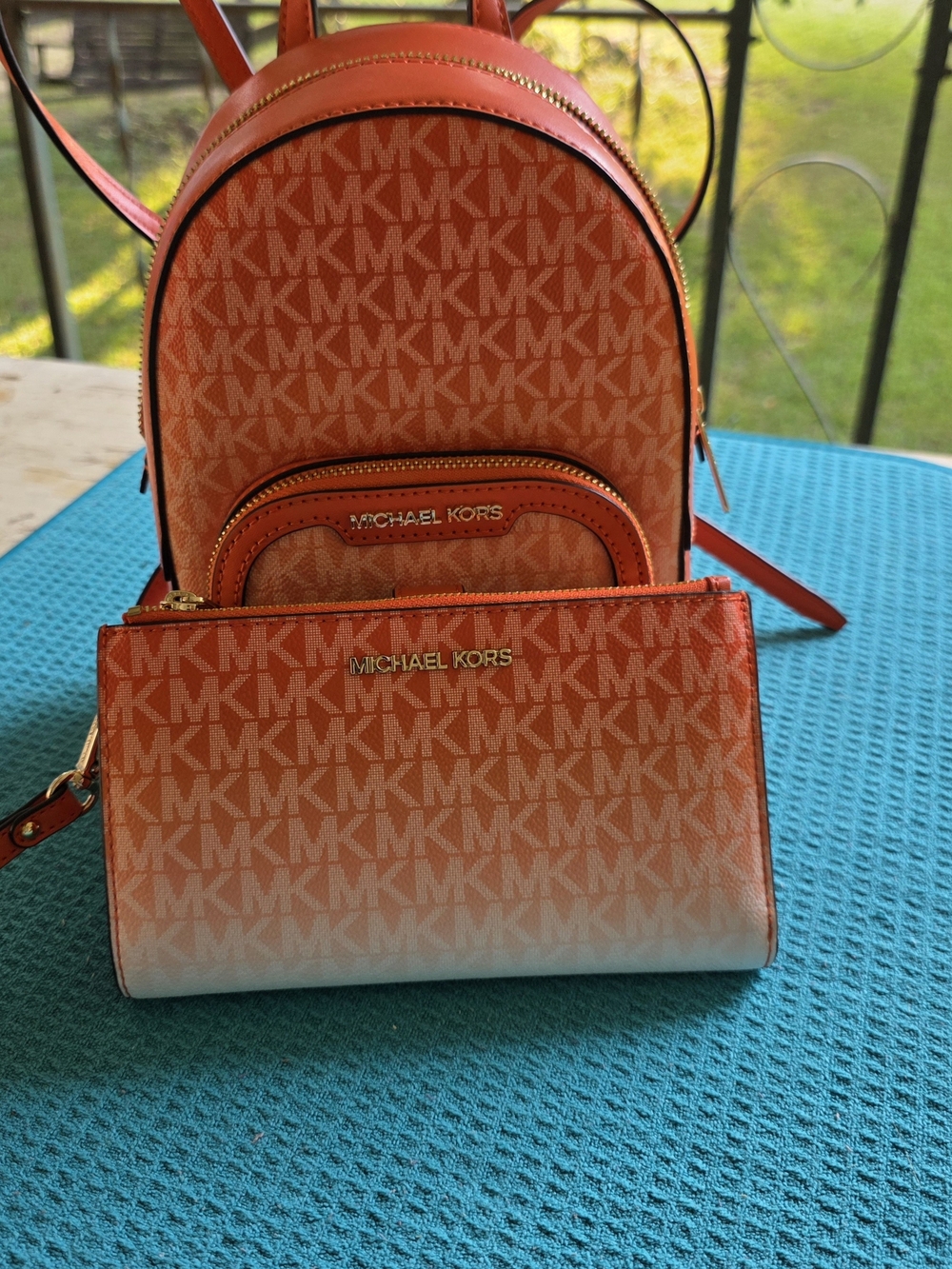 Michael Kors Orange Signature Mini Backpack & Wallet Set